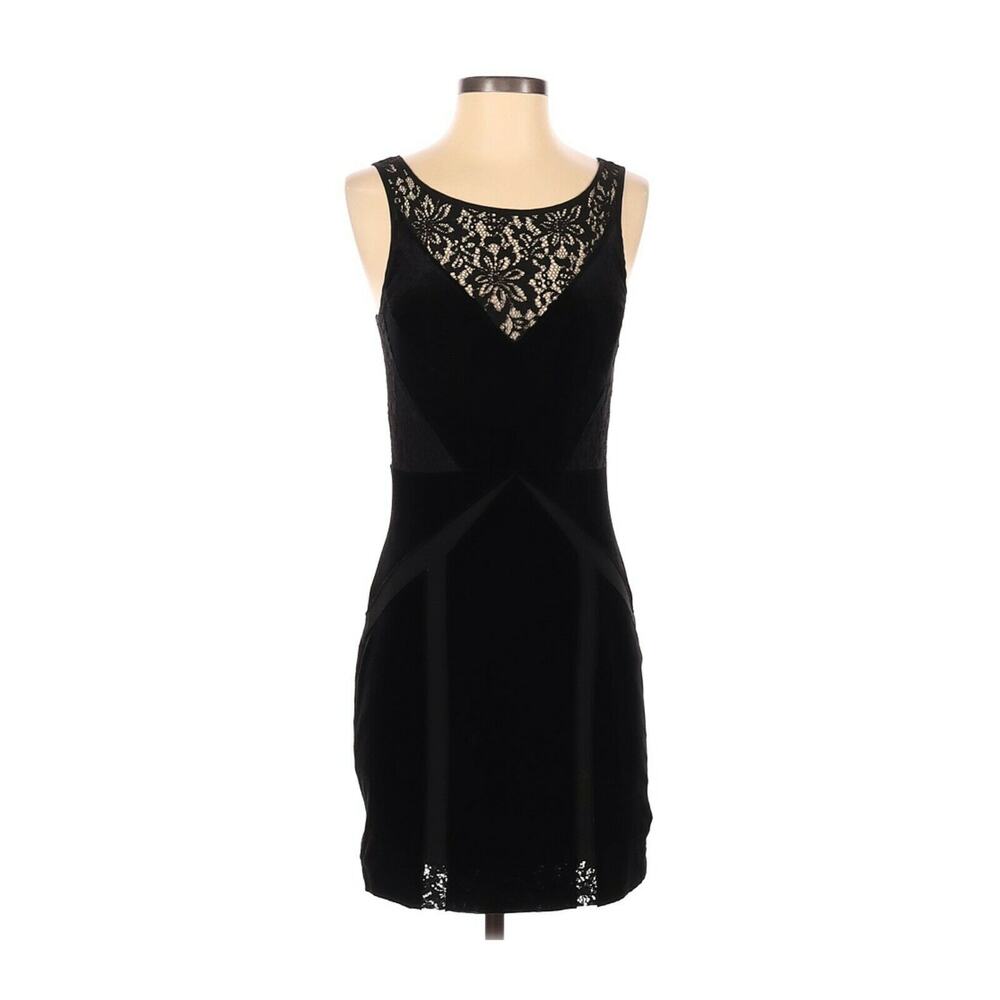 Ecote Cocktail Mini Little Black Dress Size Small Velour Lace Panels Sexy Fitted